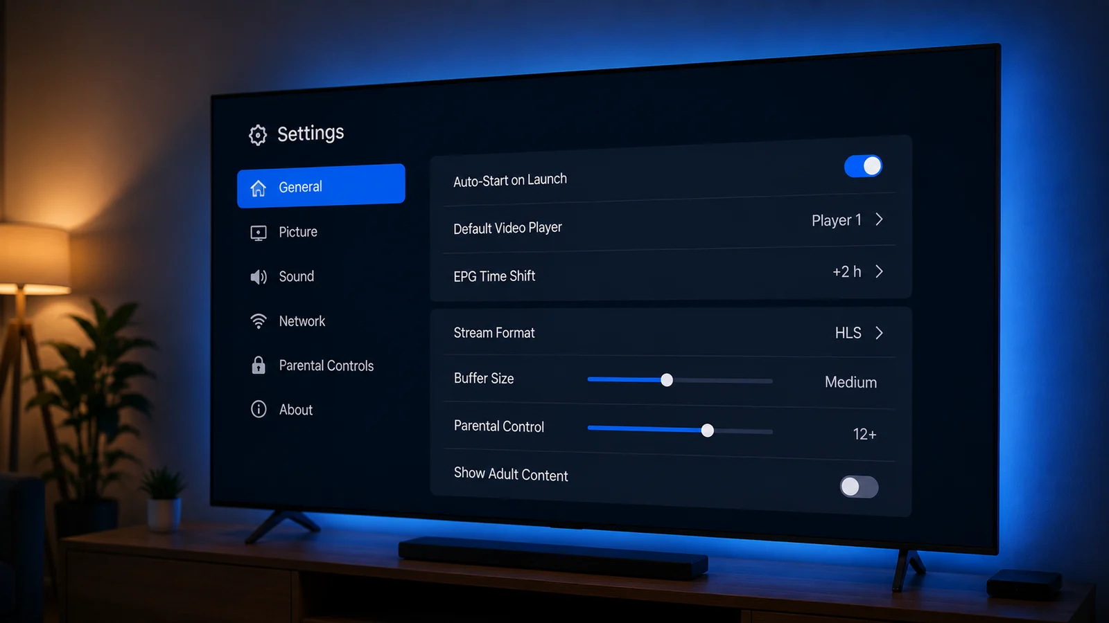 Roku remote beside a phone running IPTV Smarters Pro player