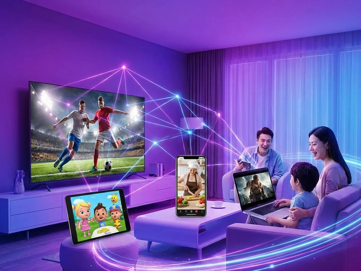 Amazon Fire TV Stick and Android TV box beside remote for multi-room IPTV